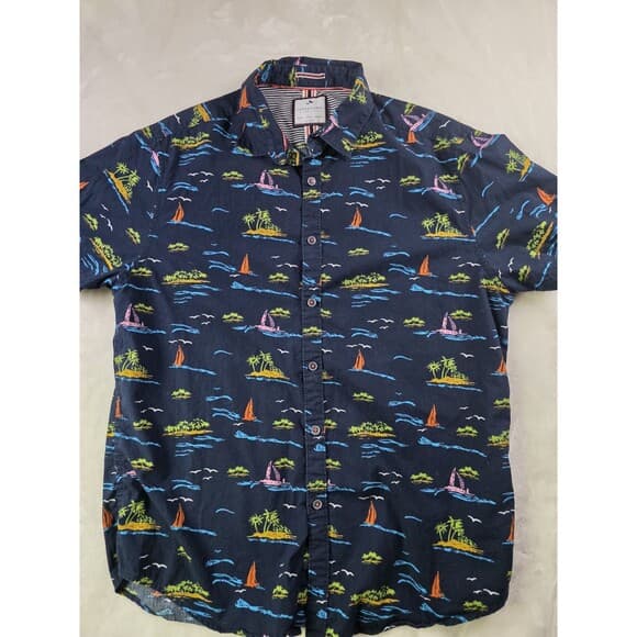 Denim &‎ Flower Mens Large Ricky Singh Blue Slim Fit Button Up Shirt - Thumbnail 7