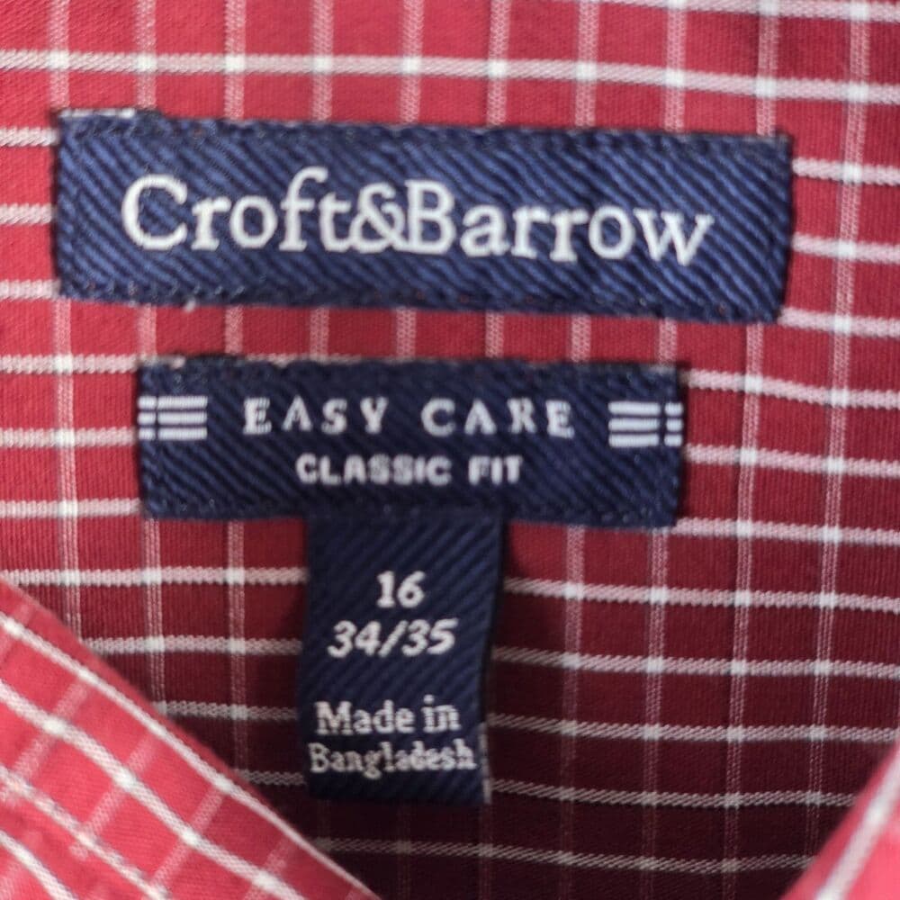 Croft & Barrow Men's 16 34/35 Easy Care Red Checkered Long Sleeve Button Up - Thumbnail 3