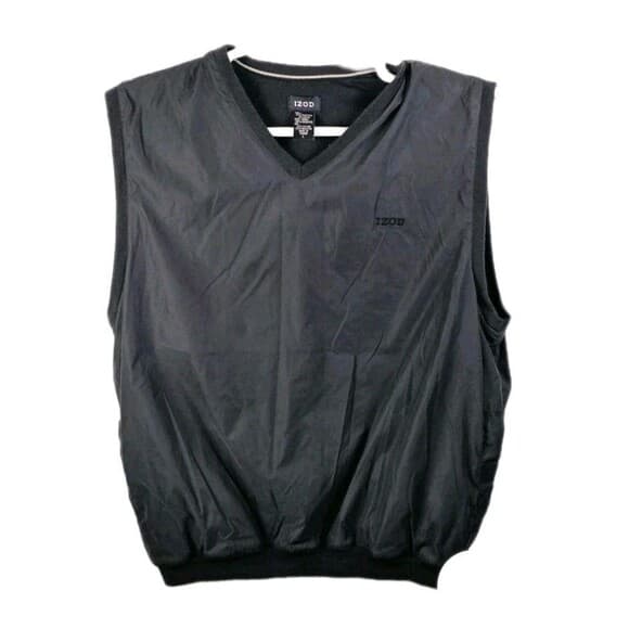 Izod Men's Large Black Mesh Lined V-Neck Windbreaker Vest - Thumbnail 8