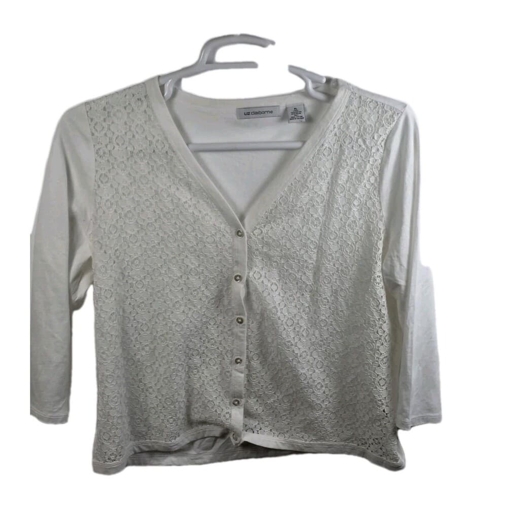 Liz Claiborne White Lace‎ Satin Trim Blouse/Top size XL - Thumbnail 5