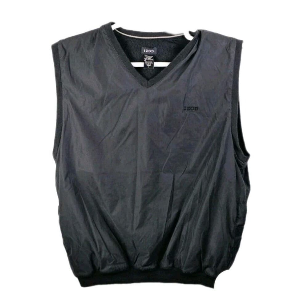 Izod Men's Large Black Mesh Lined V-Neck Windbreaker Vest - Thumbnail 7