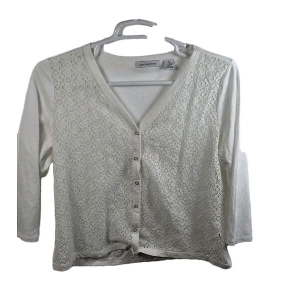 Liz Claiborne White Lace‎ Satin Trim Blouse/Top size XL - Thumbnail 6