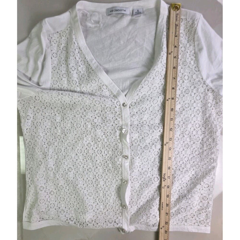 Liz Claiborne White Lace‎ Satin Trim Blouse/Top size XL - Thumbnail 4