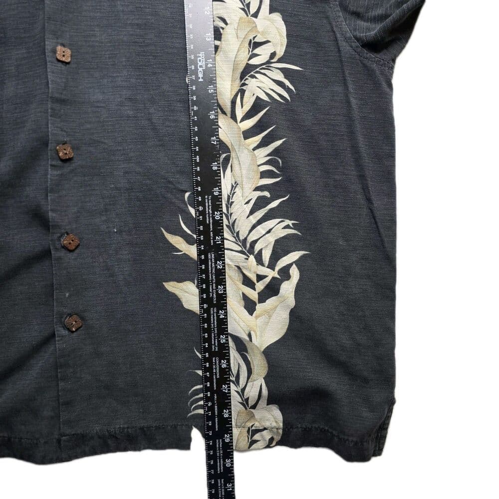 Jamaica Jaxx Men's XL Black With Brown Palm Leaves Short Sleeve Silk Shirt - Thumbnail 3