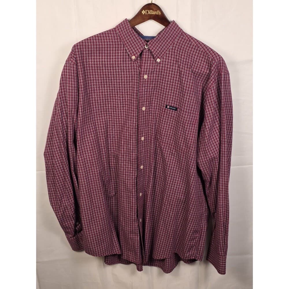Chaps Men's XL Easy Care Maroon Plaid Long Sleeve Button Up Shirt‎ - Thumbnail 7