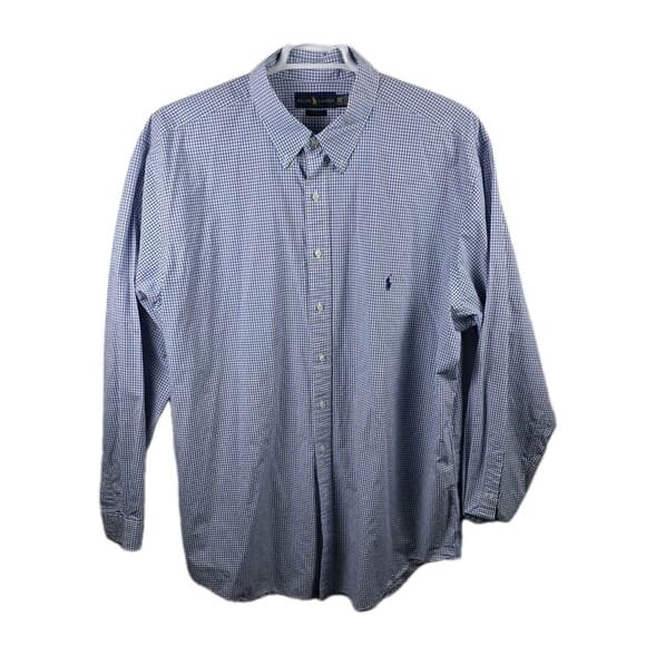 Polo‎ Ralph Lauren Men's 2XLT/2YGL Blue/ White Gingham Check Long Sleeve Shirt - Thumbnail 9
