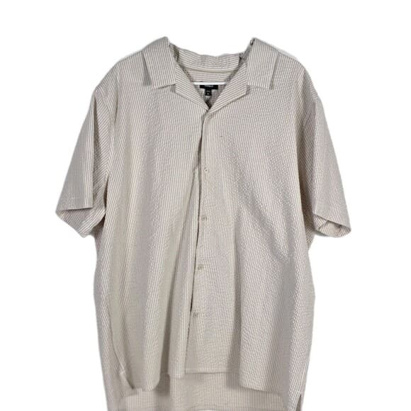 NWT Express Mens XXL Tan With White Stripes Seersucker Short Sleeve Shirt‎ - Thumbnail 6
