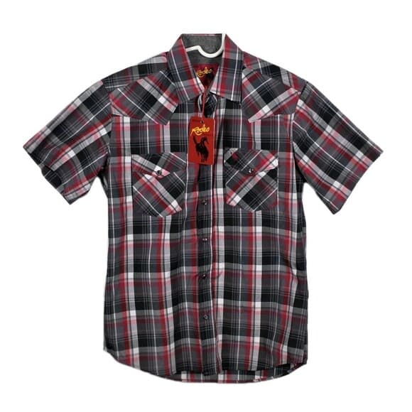 NWT Rodeo Clothing Co Men's Small Red Plaid Western Pearl Snap Long Sleeve Shirt - Thumbnail 12
