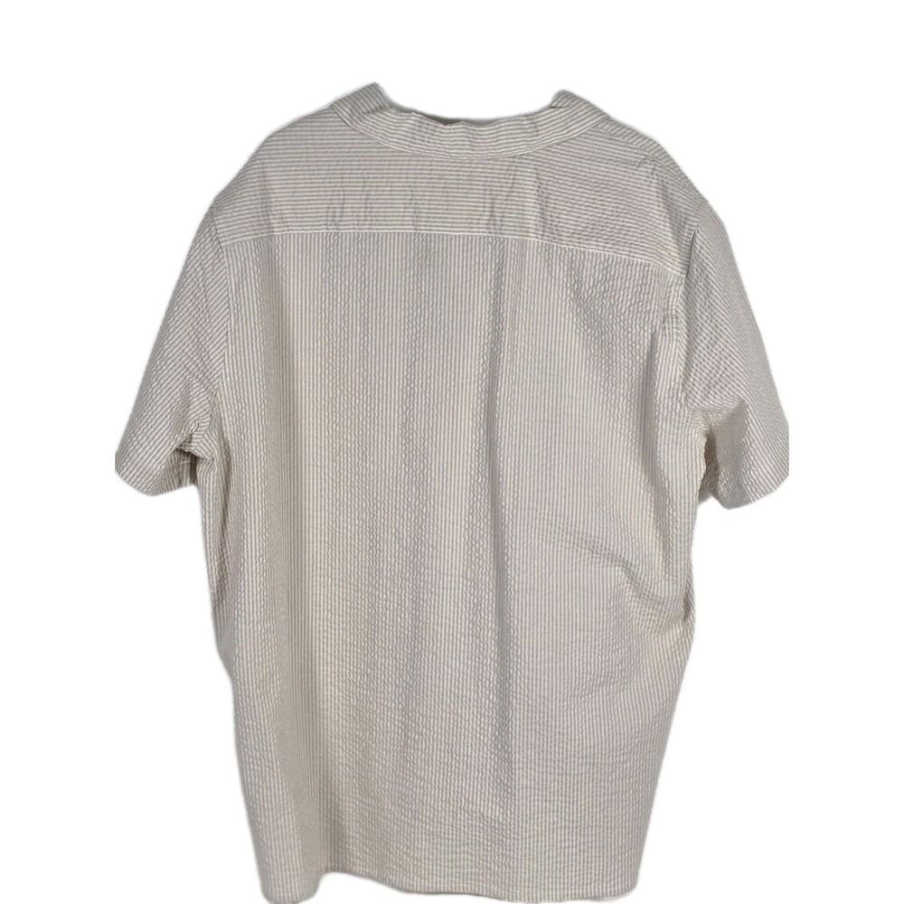 NWT Express Mens XXL Tan With White Stripes Seersucker Short Sleeve Shirt‎ - Thumbnail 3