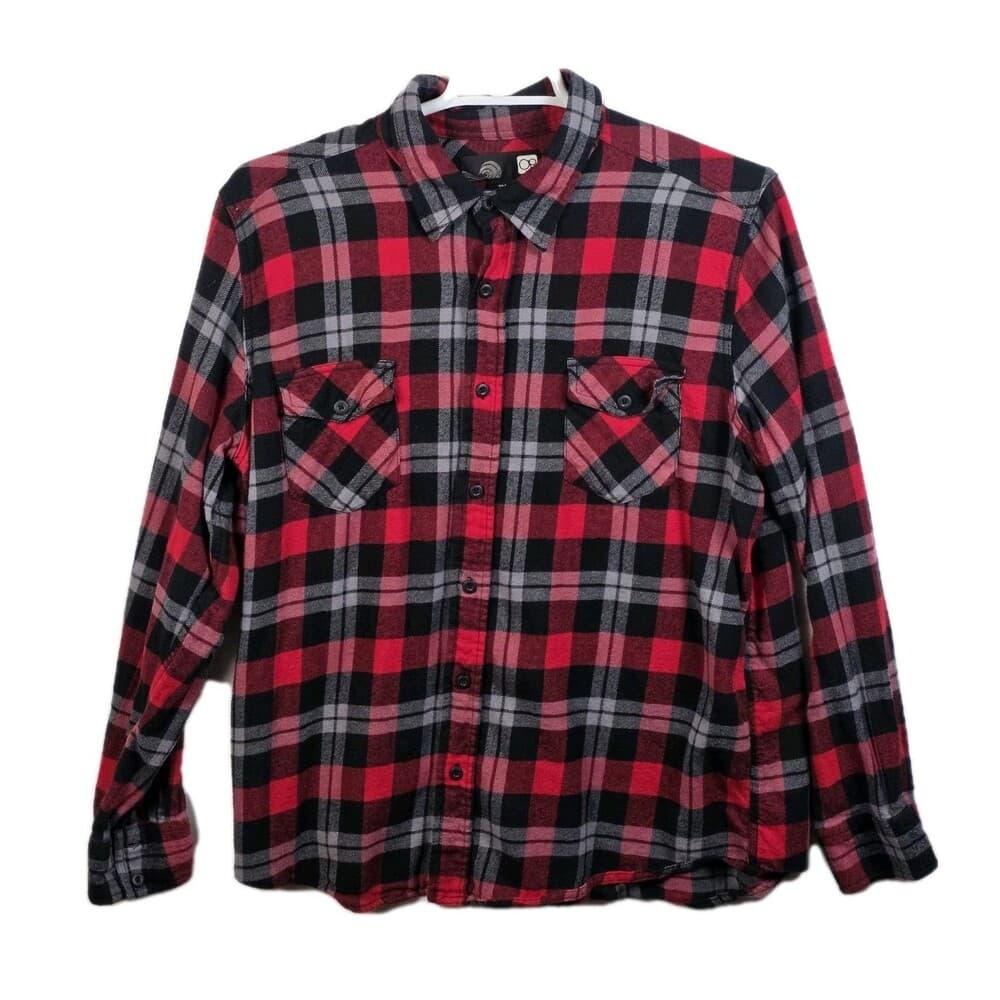 Vintage‎ Ocean Pacific Men's XL Red Plaid Flannel Plaid Long Sleeve Shirt - Thumbnail 8