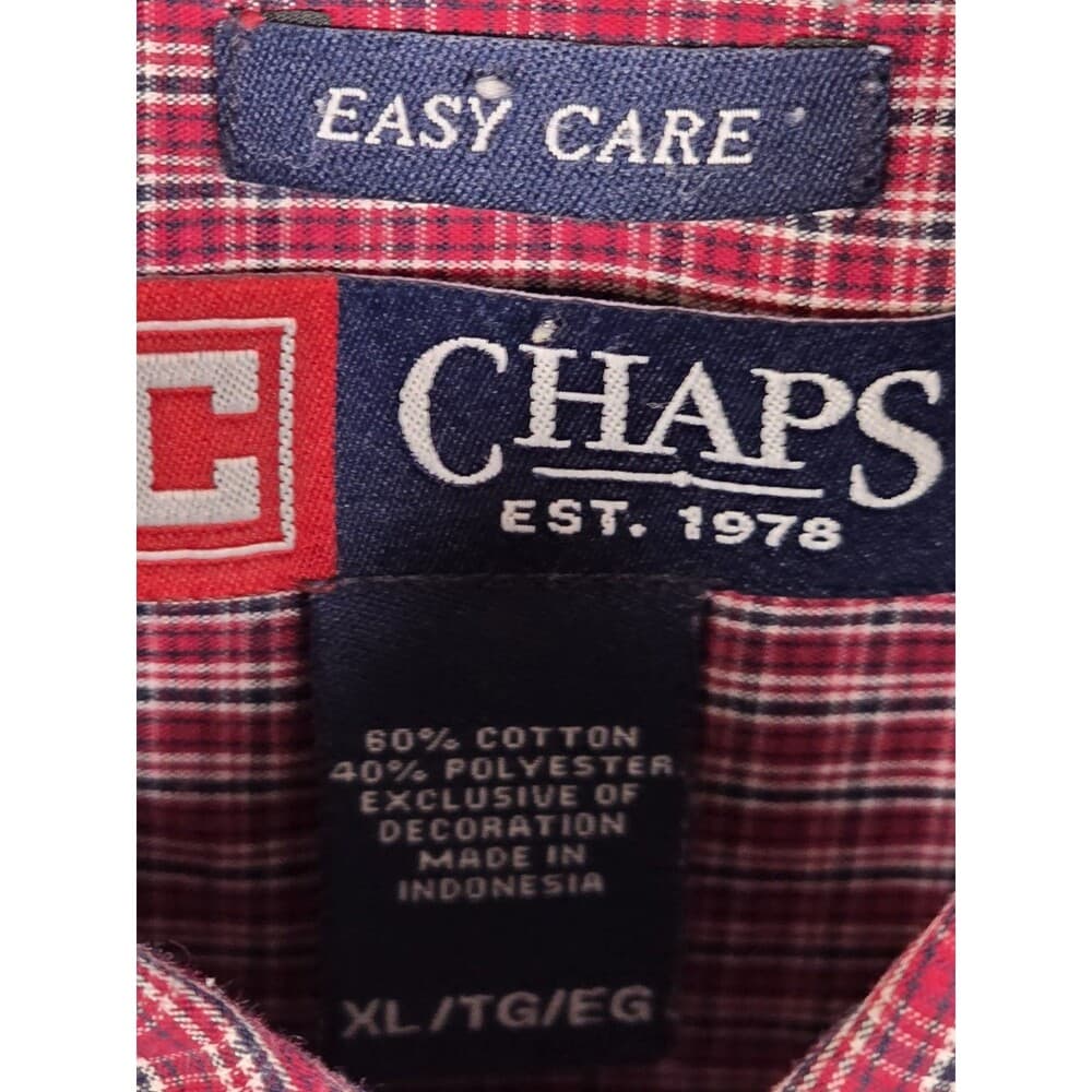 Chaps Men's XL Easy Care Maroon Plaid Long Sleeve Button Up Shirt‎ - Thumbnail 3