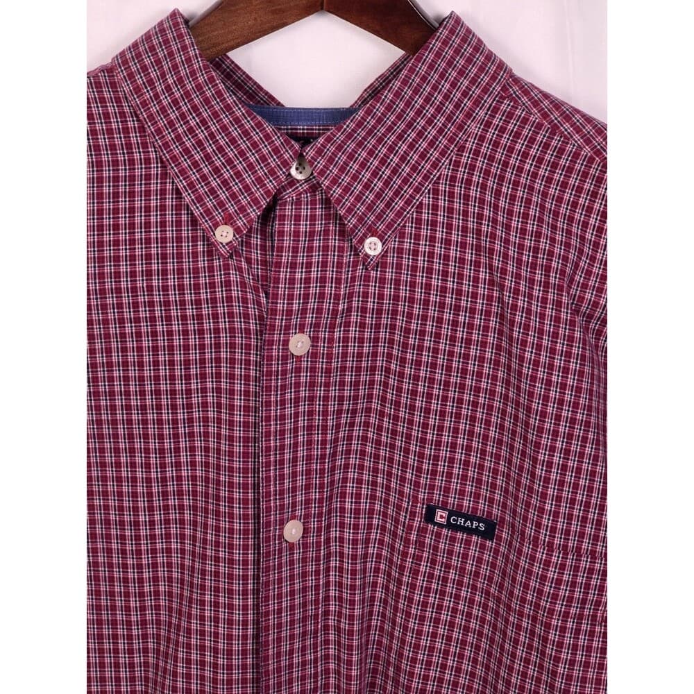 Chaps Men's XL Easy Care Maroon Plaid Long Sleeve Button Up Shirt‎ - Thumbnail 2