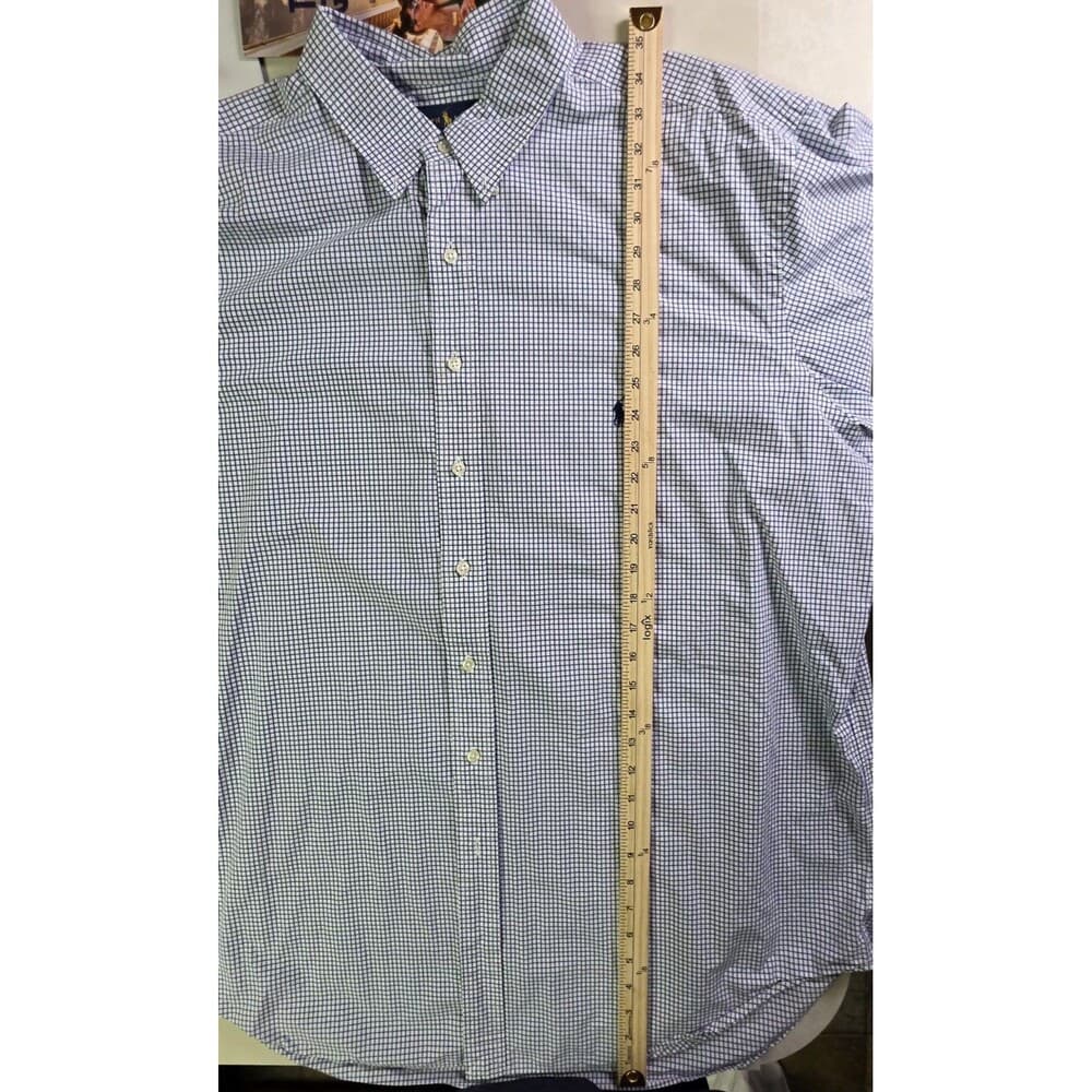 Polo‎ Ralph Lauren Men's 2XLT/2YGL Blue/ White Gingham Check Long Sleeve Shirt - Thumbnail 7