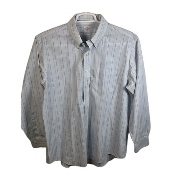 Brooks Brothers 346 Men's 16 1/2-4/5‎ Cotton Blue Long Sleeve Shirt - Thumbnail 9