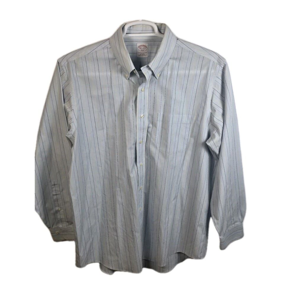 Brooks Brothers 346 Men's 16 1/2-4/5‎ Cotton Blue Long Sleeve Shirt - Thumbnail 8