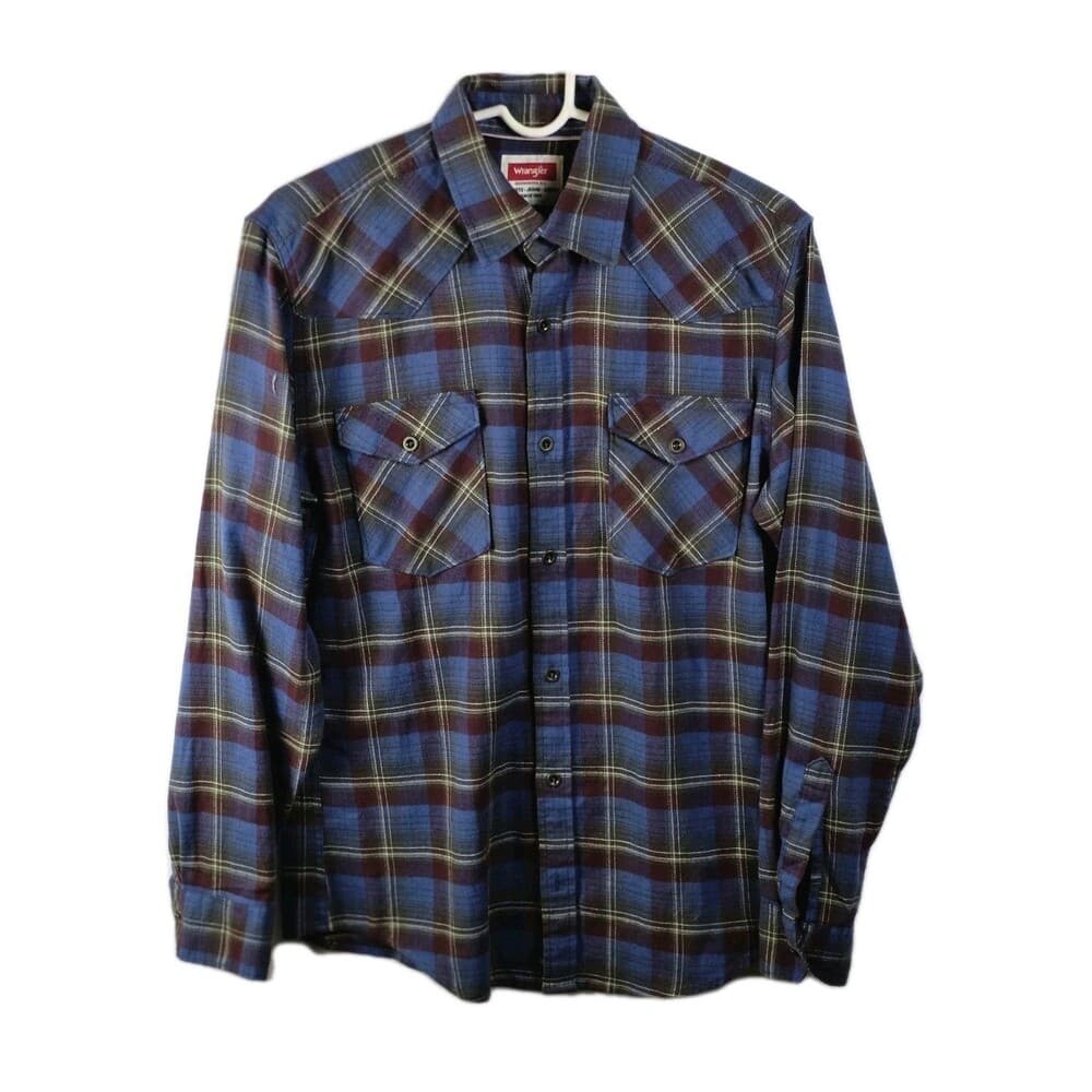 Wrangler Men's‎ Small Blue Plaid Long Sleeve Flannel Button Up Shirt - Thumbnail 8