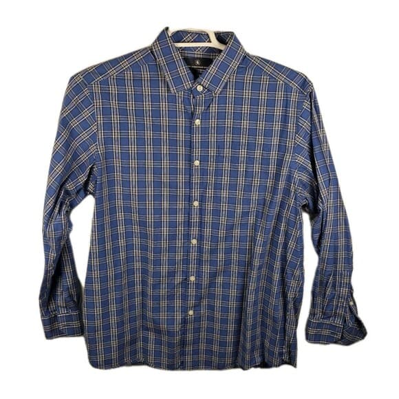 Hart‎ Schaffner Marx Men's Large Blue Plaid Long Sleeve Button Up Shirt - Thumbnail 8