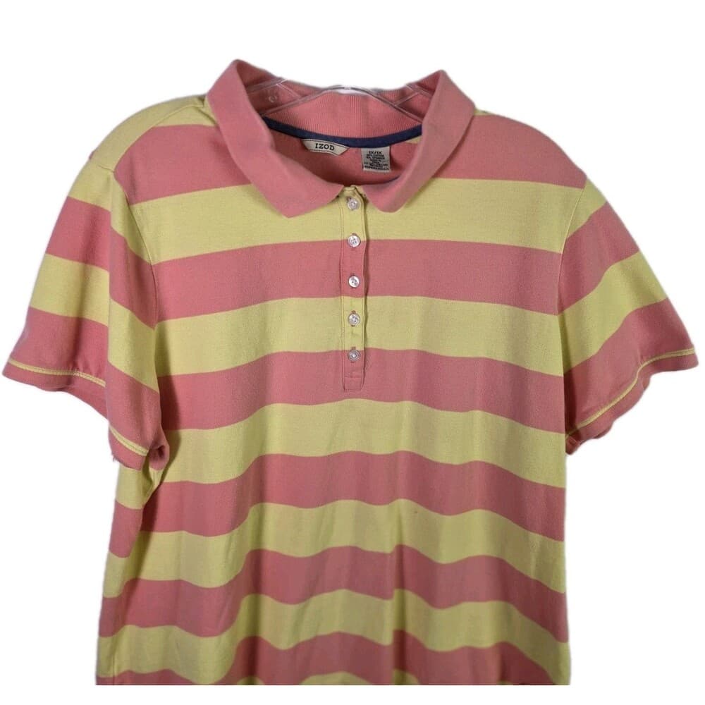 Izod Women’s 1x Striped Yellow / Pink Multicolor Short Sleeve Golf Shirt - Thumbnail 6