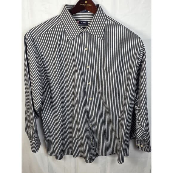 Chaps Men's L 16-16.5 / 32-33 Dark Grey And White Stripe Long‎ Sleeve Shirt - Thumbnail 7
