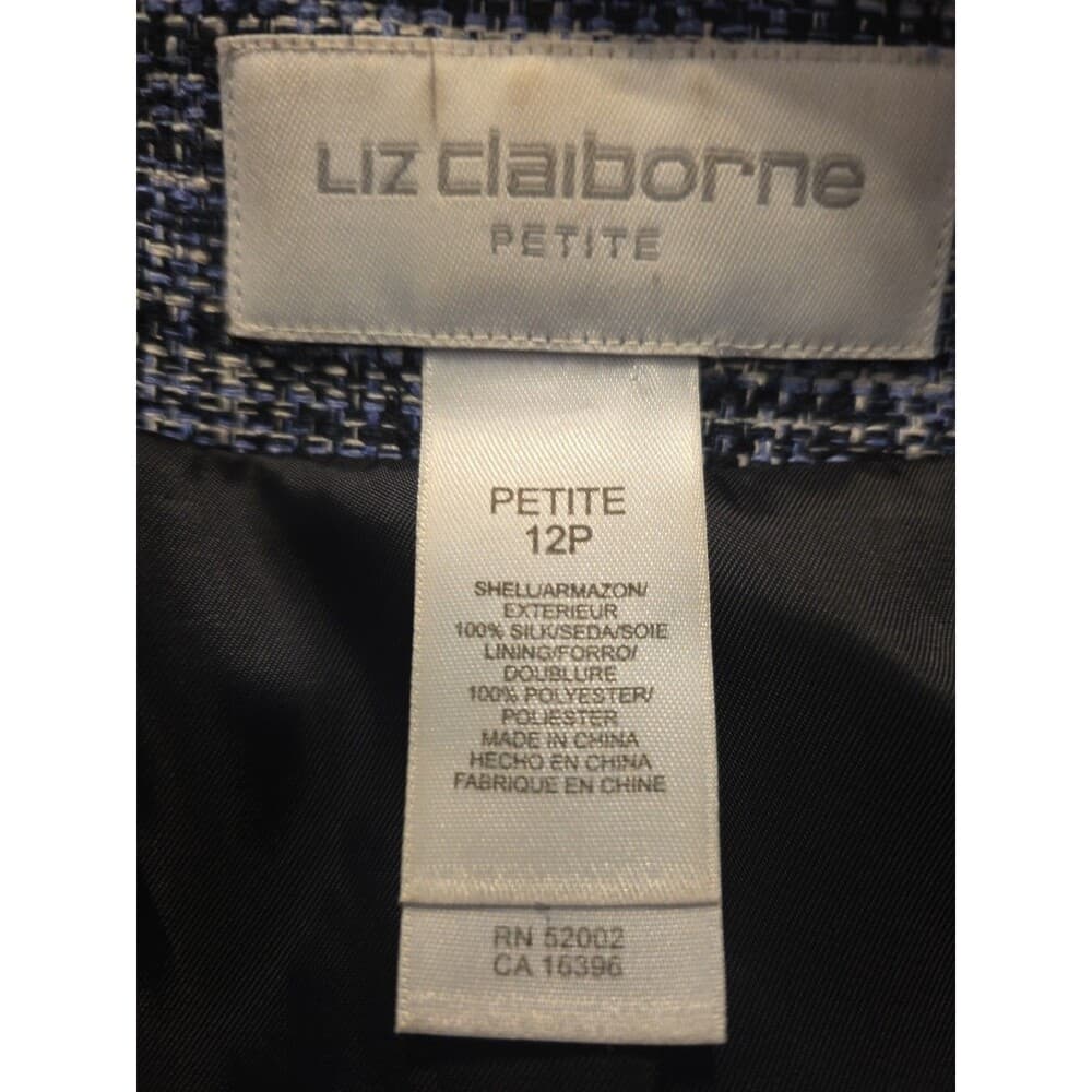 Liz Claiborne Women’s Petite 12 Blue & Gray Silk Open Front Suit Jacket - Thumbnail 6