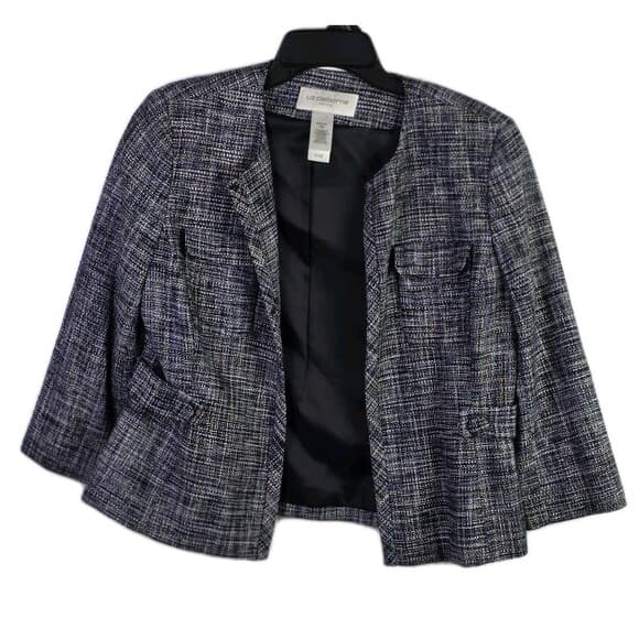 Liz Claiborne Women’s Petite 12 Blue & Gray Silk Open Front Suit Jacket - Thumbnail 8