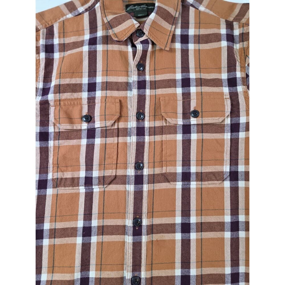 Eddie Bauer Men's Large Orange Plaid Long Sleeve Button‎ Up Shirt - Thumbnail 2