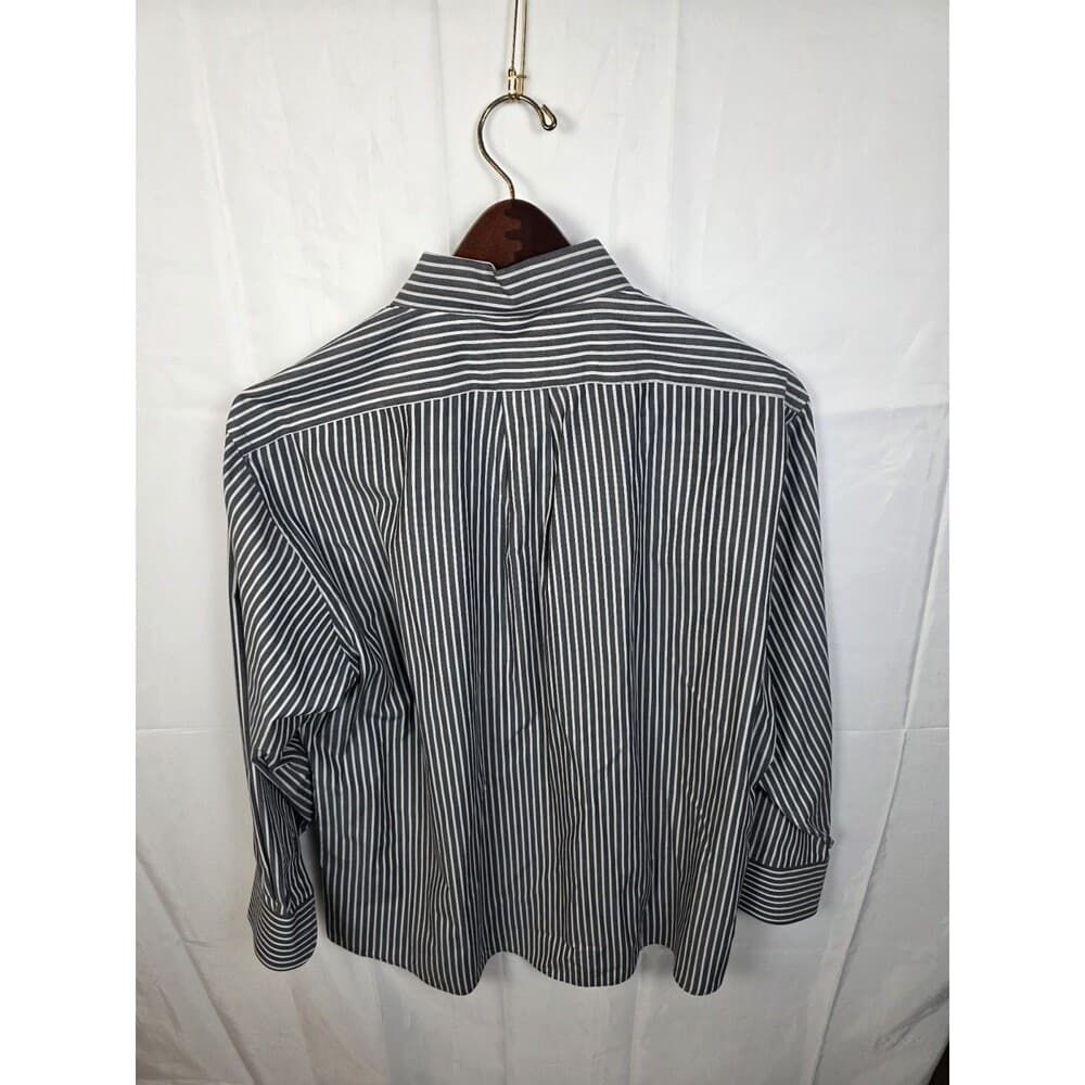 Chaps Men's L 16-16.5 / 32-33 Dark Grey And White Stripe Long‎ Sleeve Shirt - Thumbnail 2