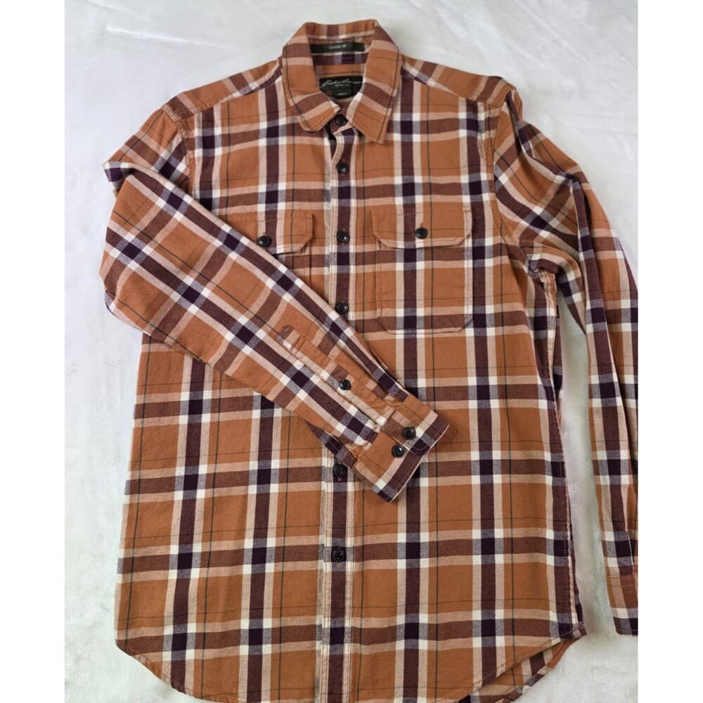 Eddie Bauer Men's Large Orange Plaid Long Sleeve Button‎ Up Shirt - Thumbnail 7