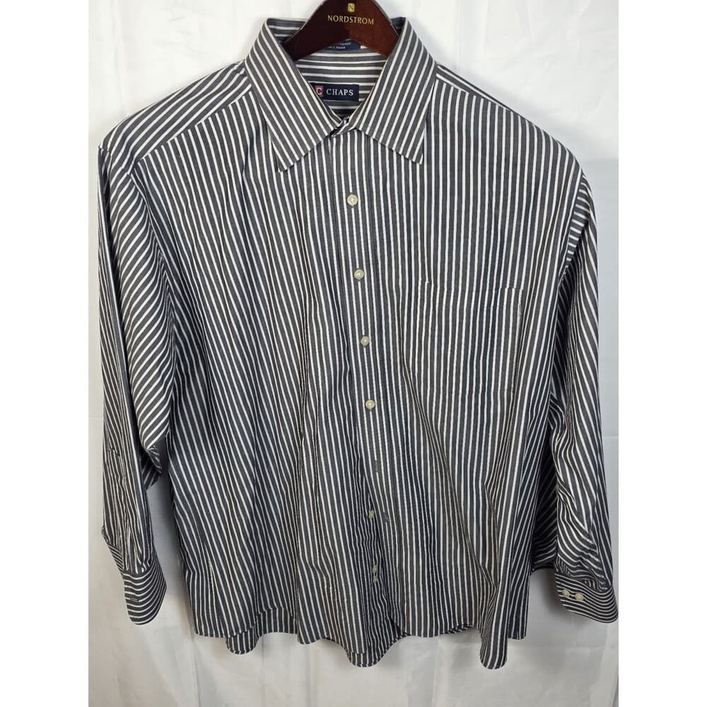 Chaps Men's L 16-16.5 / 32-33 Dark Grey And White Stripe Long‎ Sleeve Shirt - Thumbnail 6