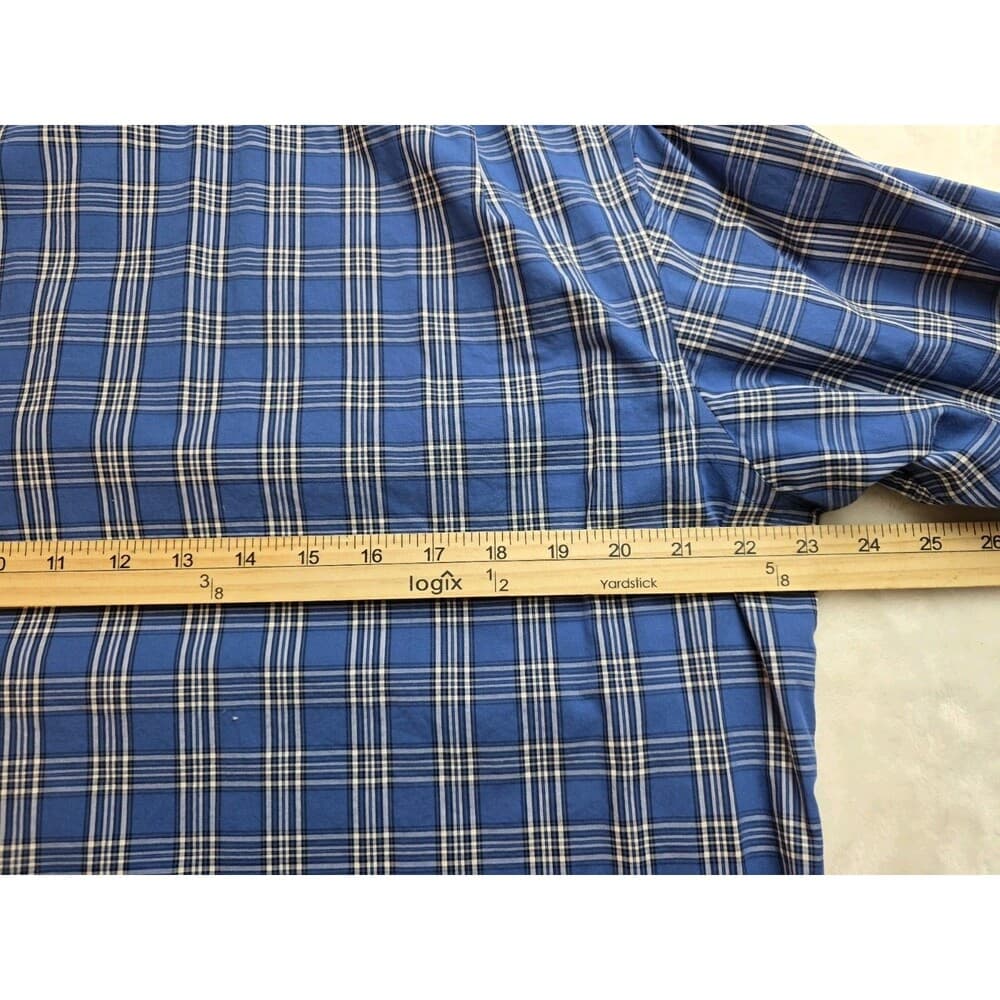 Hart‎ Schaffner Marx Men's Large Blue Plaid Long Sleeve Button Up Shirt - Thumbnail 4