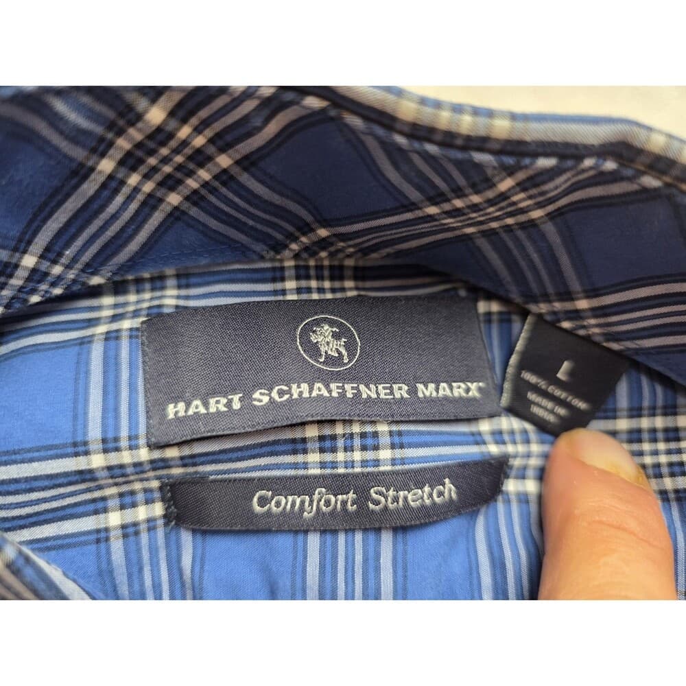 Hart‎ Schaffner Marx Men's Large Blue Plaid Long Sleeve Button Up Shirt - Thumbnail 2
