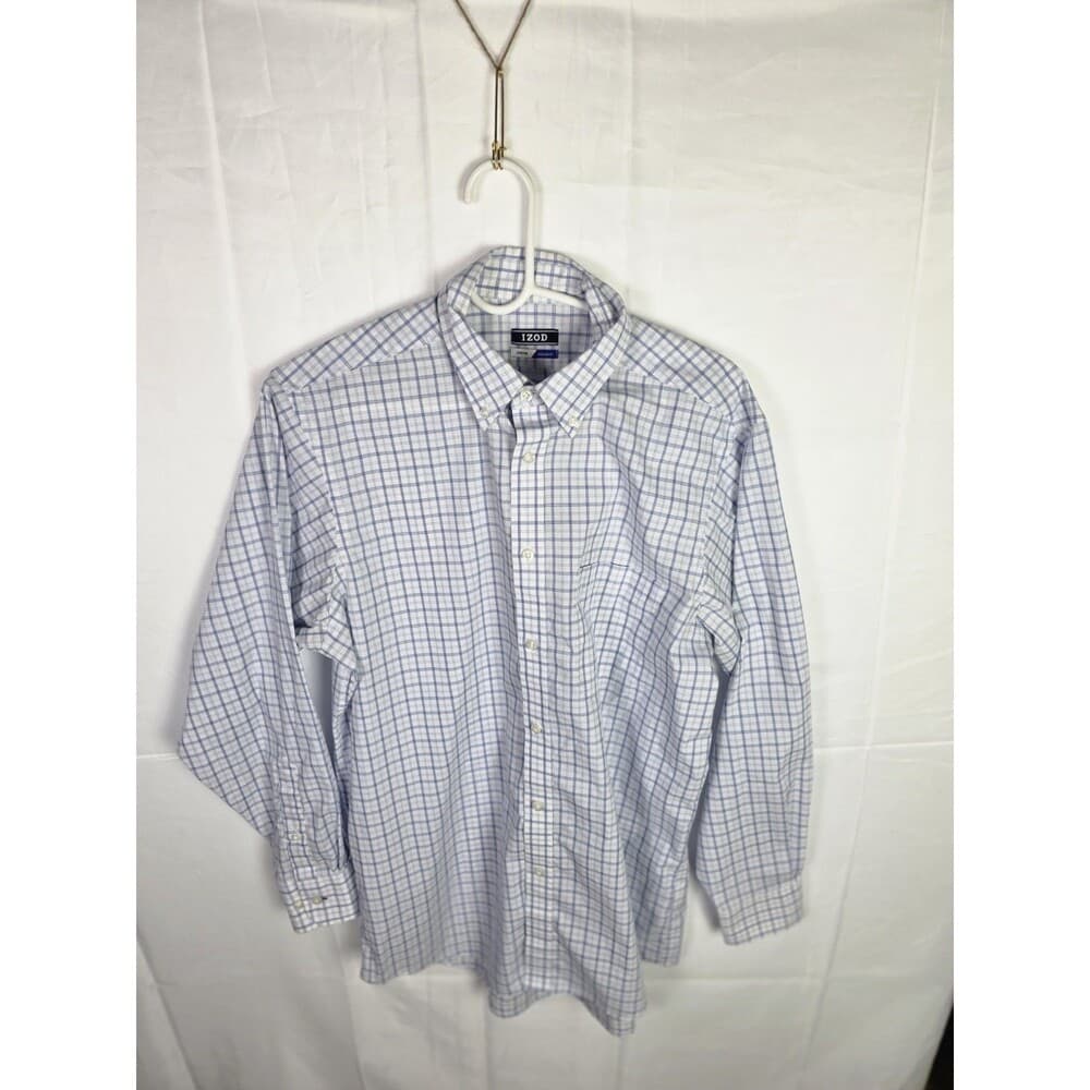 Izod Men's Medium 15-15.5 /32-33 White Striped Button-Down Long‎ Sleeve Shirt - Thumbnail 2