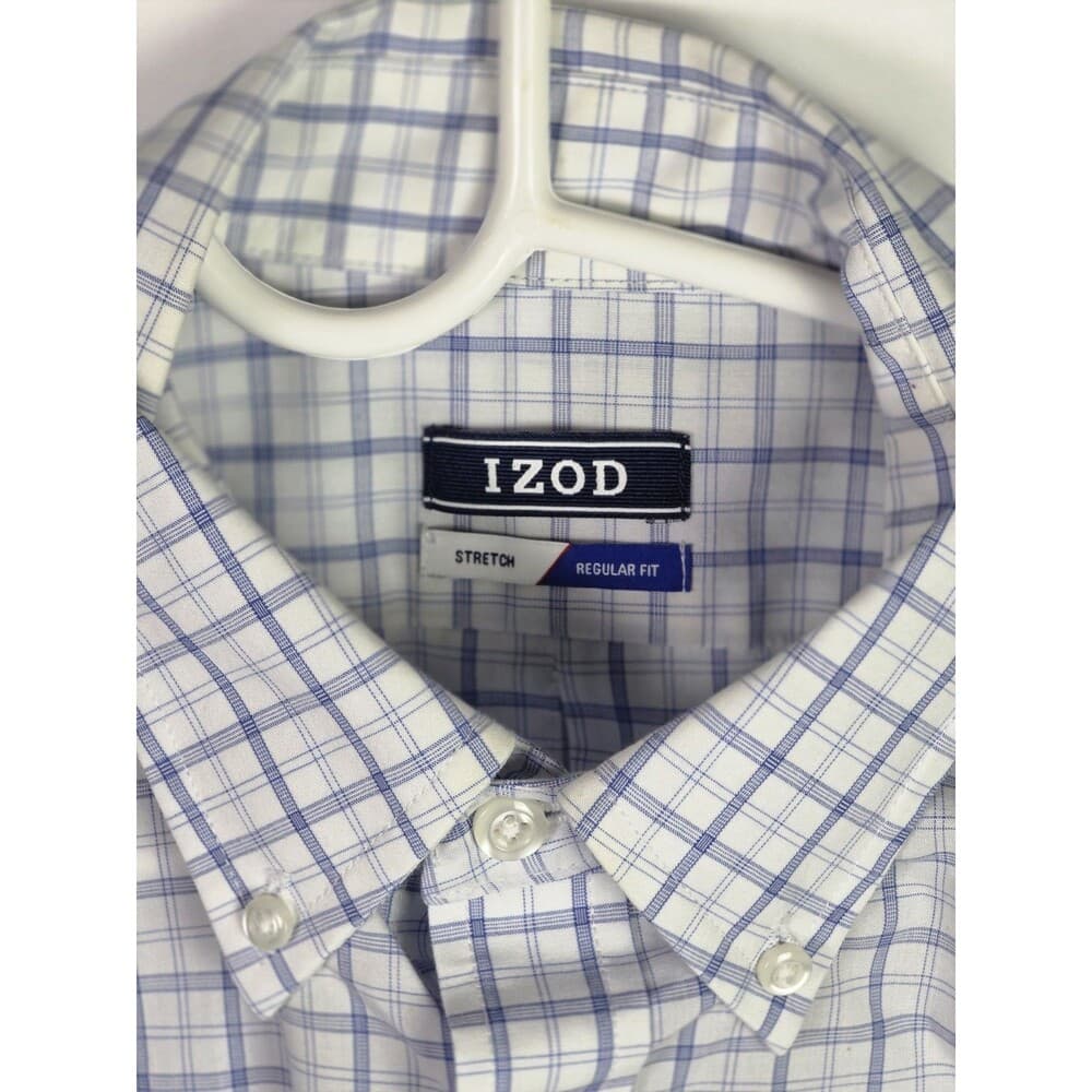 Izod Men's Medium 15-15.5 /32-33 White Striped Button-Down Long‎ Sleeve Shirt - Thumbnail 3