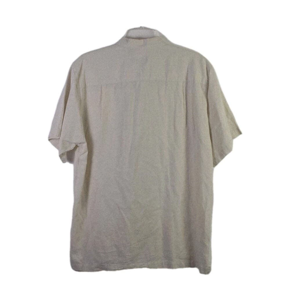 IZod Classic Men's Medium White Linen Blend Short Sleeve Polo Shirt - Thumbnail 6