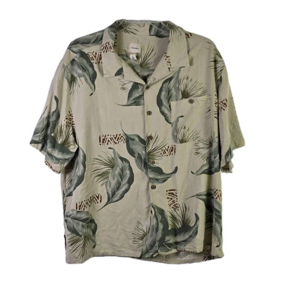 Saddlebred Men’s Tan XXL Silk Hawaiian Floral Short Sleeves Button Down Shirt - Thumbnail 12