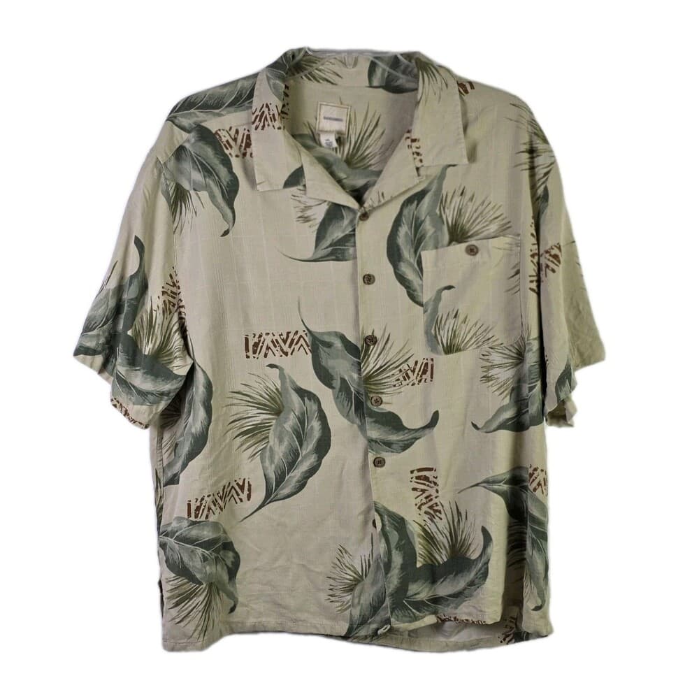 Saddlebred Men’s Tan XXL Silk Hawaiian Floral Short Sleeves Button Down Shirt - Thumbnail 11
