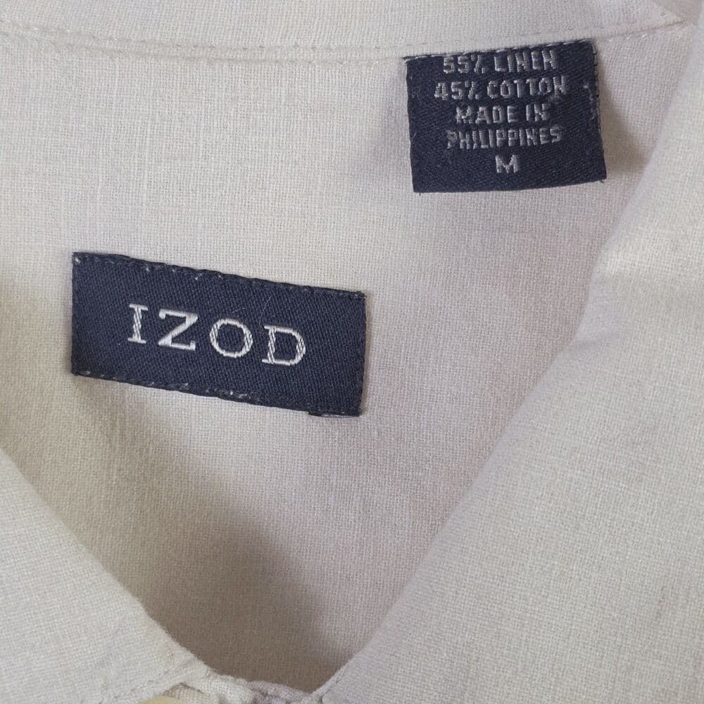 IZod Classic Men's Medium White Linen Blend Short Sleeve Polo Shirt - Thumbnail 2