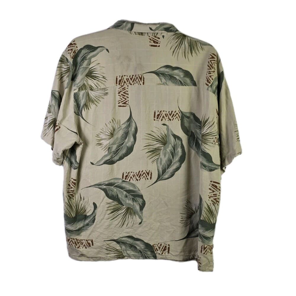 Saddlebred Men’s Tan XXL Silk Hawaiian Floral Short Sleeves Button Down Shirt - Thumbnail 6