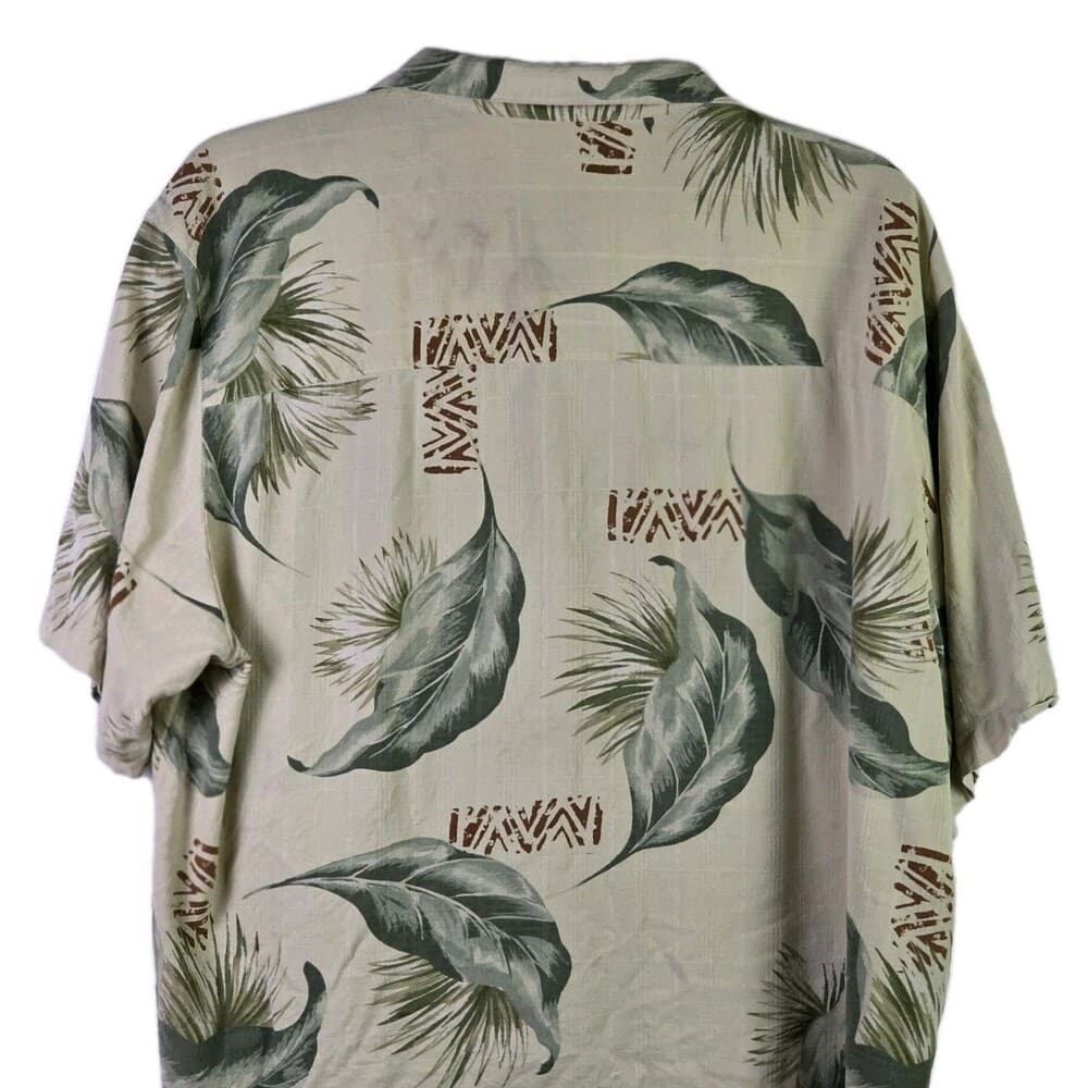 Saddlebred Men’s Tan XXL Silk Hawaiian Floral Short Sleeves Button Down Shirt - Thumbnail 7