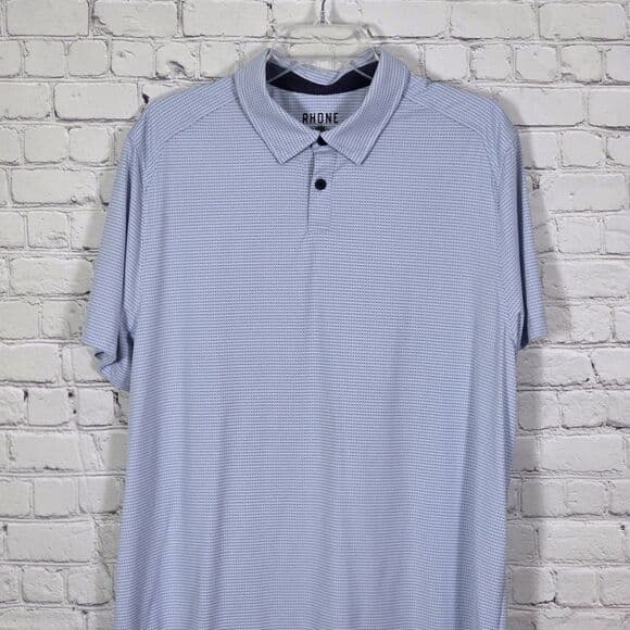 Rhone Men's XL Blue & White Geometric Striped Short Sleeve Polo Shirt - Thumbnail 11