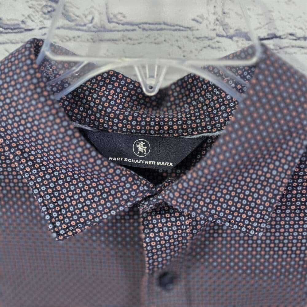 Hart Schaffner Marx Men's Large Marron Geometric Long Sleeve Button Up Shirt - Thumbnail 2
