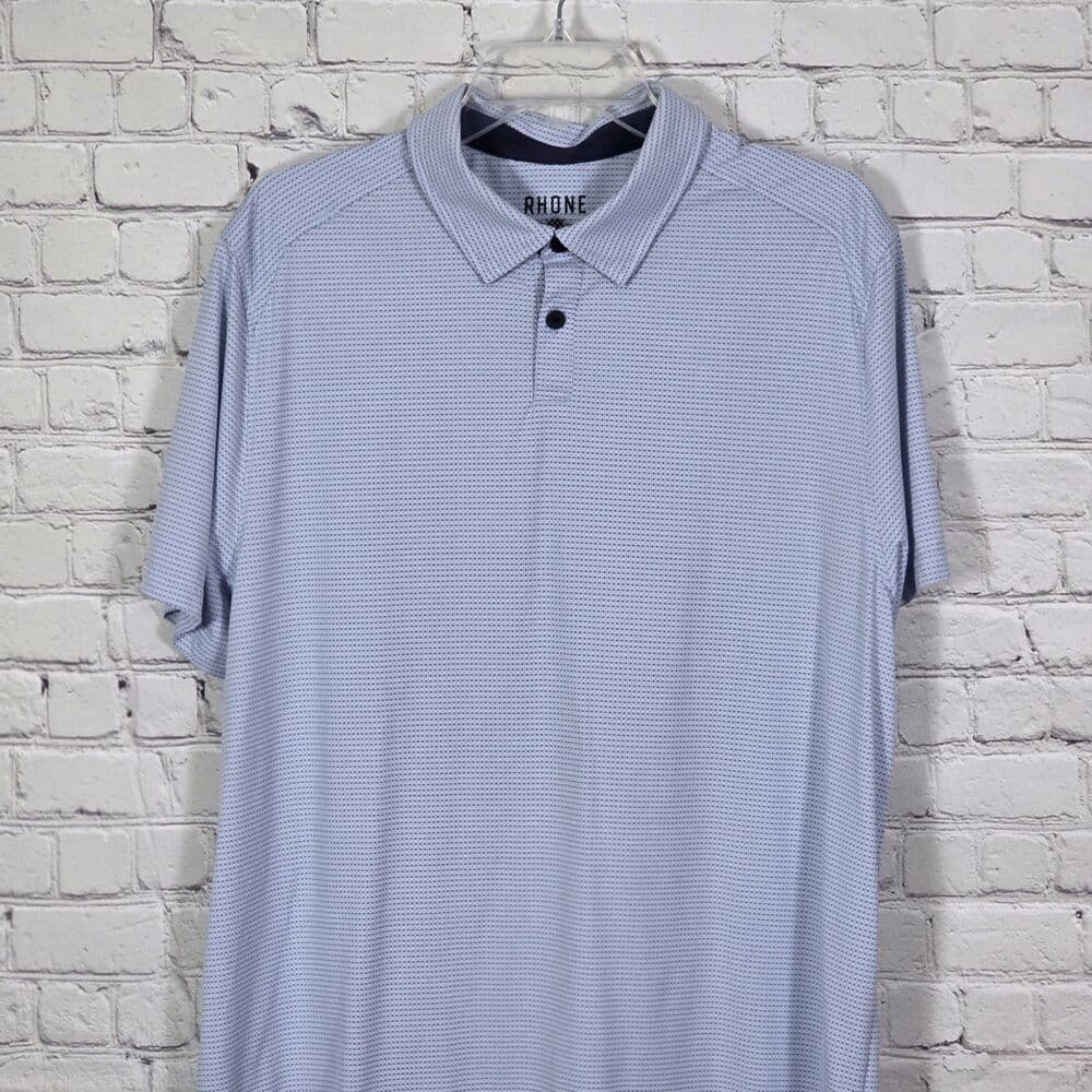 Rhone Men's XL Blue & White Geometric Striped Short Sleeve Polo Shirt - Thumbnail 10