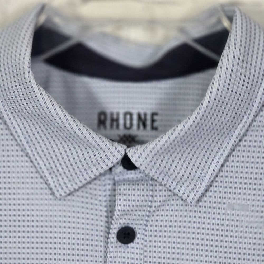 Rhone Men's XL Blue & White Geometric Striped Short Sleeve Polo Shirt - Thumbnail 2