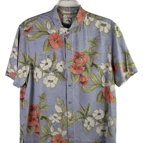 Tommy Bahama Shirt Mens XL Blue Floral Print Vintage Island Modern Fit Silk - Thumbnail 12