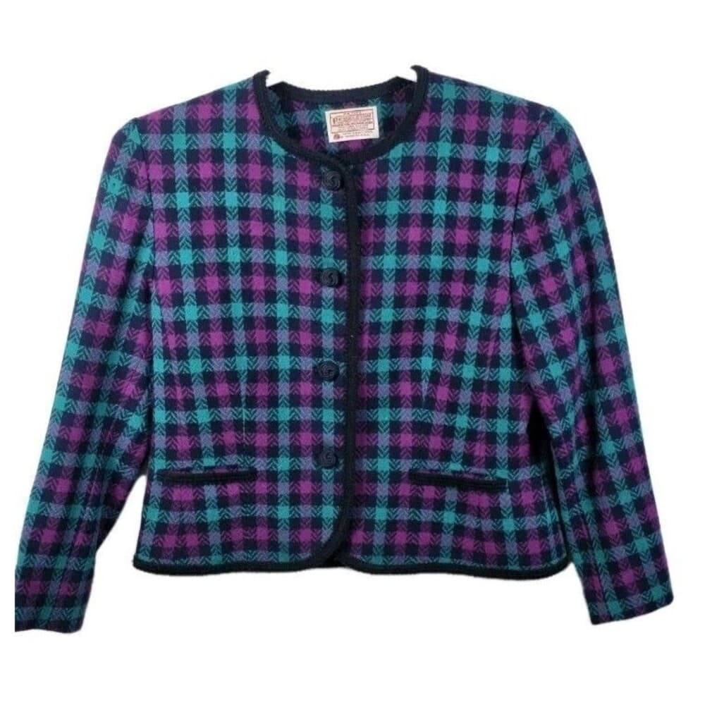 Pendleton Houndstooth‎ Women's Size 12 Wool Blazer Usa - Thumbnail 7