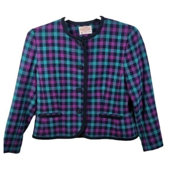 Pendleton Houndstooth‎ Women's Size 12 Wool Blazer Usa - Thumbnail 8