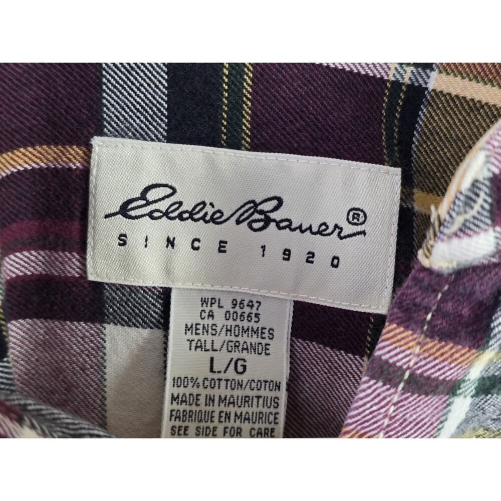Eddie Bauer Men's Large Tall Plaid Heavy Cotton Flannel Long‎ Sleeve Shirt. - Thumbnail 2