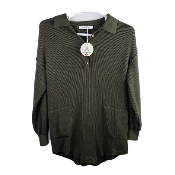 NWT Anrabess Women's Small Olive Green Oversized Romper - Thumbnail 10