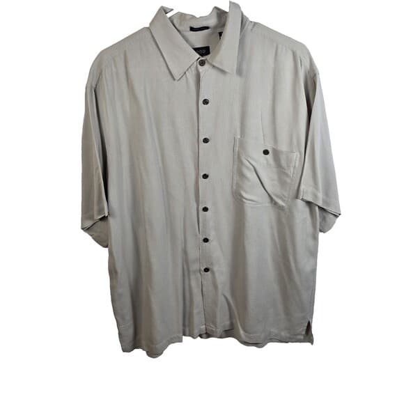 Izod Men's Large Ivory 100% Silk 3/4 Sleeve Button‎ Down Shirt - Thumbnail 9