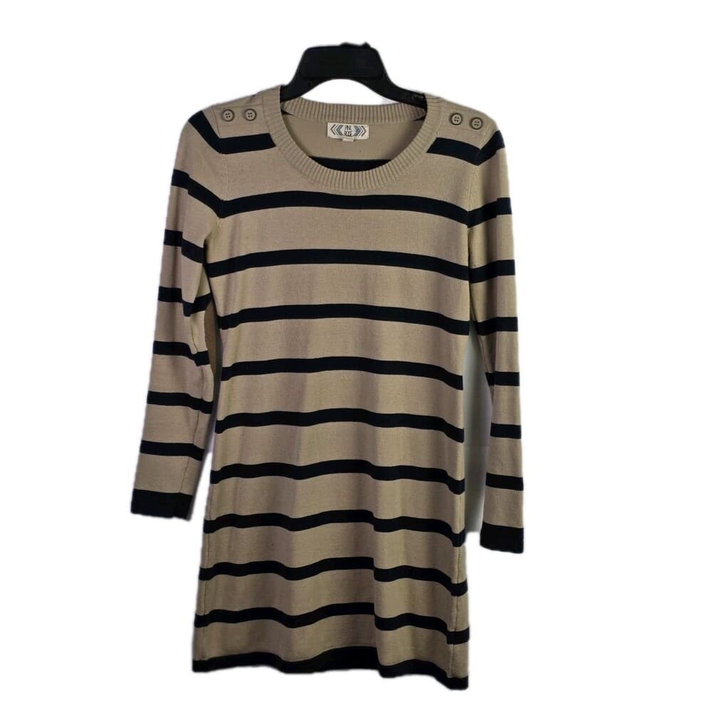Pink Rose Petite Medium Beige & Navy‎ 3/4 Sleeve Mini Dress - Thumbnail 8